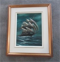 Sailing Ship at Sea Oil on Canvas Painting