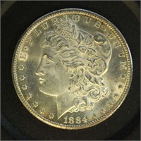 US Coins 1884-CC Morgan Silver Dollar, AU/BU