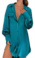 (Size L - Bluish green) Ekouaer Satin Nightgown