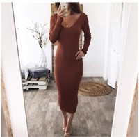 (Size: L - color: brown) Knitted Sweater Dress