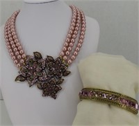 Heidi Daus Pink Pearl & Floral Necklace-Bangle Set