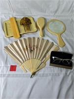 Vintage Women's Vanity Set, Fan and Glasses