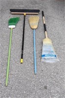 Assortment of 4 Floor and Sweeper Brooms