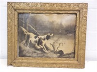 English Setter & grouse in old frame, deer family