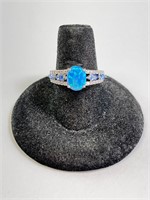 Sterling Fire Opal/Tanzanite Ring 3 Grams Size 7