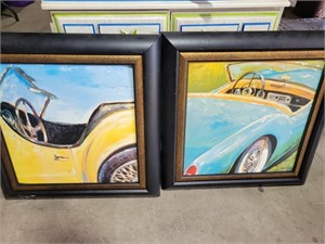 2 classic car paintings