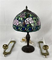 Leaded Glass Table Lamp & Wall Sconces