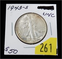 1943-S Walking Liberty half dollar, Unc.