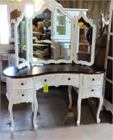 Triple Mirrored Kidney Shaped Dressing Table, WOOD