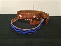 Two leather belts one is beaded