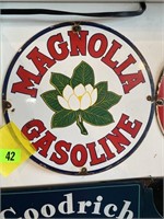 Magnolia gasoline, metal sign, round 10 1/2”