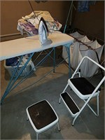 Laundry lot including standing ironing board with