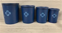 (4) Blue Tupperware Containers W/ Lids