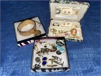 Cuff links (1 sterling) -old watch -cameo pcs
