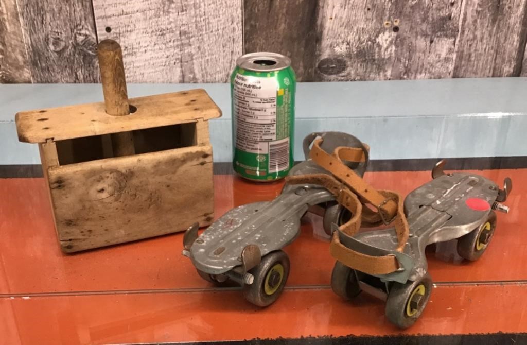 Vtg. roller skates & butter form