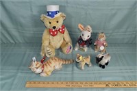 6 Steiff animals: bear, cat, bunny, Snucki, etc; a