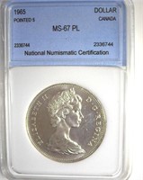 1965 Pointed 5 Dollar NNC MS67 PL Canada