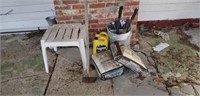 2 60 lb bags concrete, hand tools, paint bucket