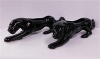 Pair of black panther planters, ceramic, 15" long