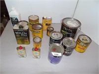 Assorted paints, stains, oil, etc.