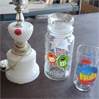 Vintage lamp, jar, and cup