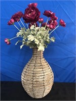 Lovely large Woven Rustic Vase with Roses