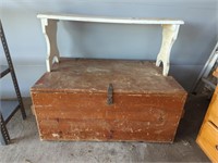 WOODEN BENCH, LARGE WOODEN CHEST