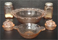 Lot of Pink Glass Bowls, Bunny's, & Salt/Pepper