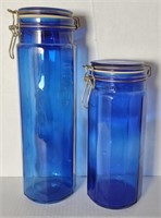 Cobalt Blue Glass 12 Panel Canister Jars w/ Wire