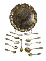 Towle Plated Tray, Sterling & Plated Spoons Mix