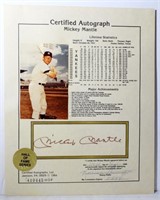 MICKEY MANTLE AUTOGRAPH AMERICAN SPORTS STAT SHEET