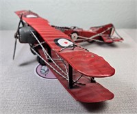 Decorative Metal Red Bi-Plane Airplane
