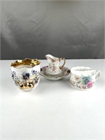 Porcelain mustache cups and Lefton pitcher bowl