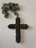 LARGE PEWTER CROSS NECKLACE