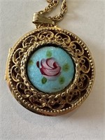 CLOISONNE ENAMELED VTG LOCKET NECKLACE