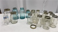 Blue quart and 1 1/2 quart and clear jars