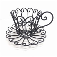 Scrolled metal coffee cup saucer planter