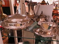 Five pieces silverplate: coffee pot and