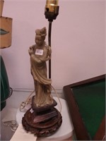 Soapstone Asian woman lamp on stone pedestal on
