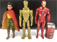 3 figurines de super-héros dont Groot
