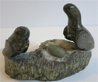 INUIT STONE CARVING OF BIRDS AND EGG IN NEST