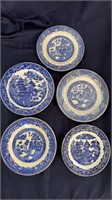 5 antique Blue Willow small plates , about 7 inch