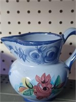 Signed Portugal Pottery Pitcher and Blue Bell