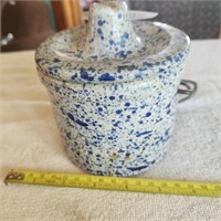 Vintage Speckled Blue Crock / Stoneware Jar