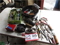 Tools, Brass Oil Can, Wire, Screws, Nails, Etc.