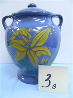 Blue Decorated Cookie Jar w/ Double Handles