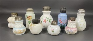 Milk Glass Hand Painted Salt & Pepper Shakers (9)