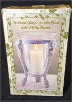 Cracked Glass Candle Bowl w/Metal Stand NIB