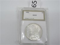 1882 Silver Morgan Dollar Graded MS 65