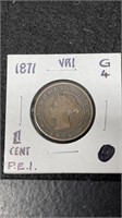1871 One Cent PEI Coin Graded F-12 Queen Victoria